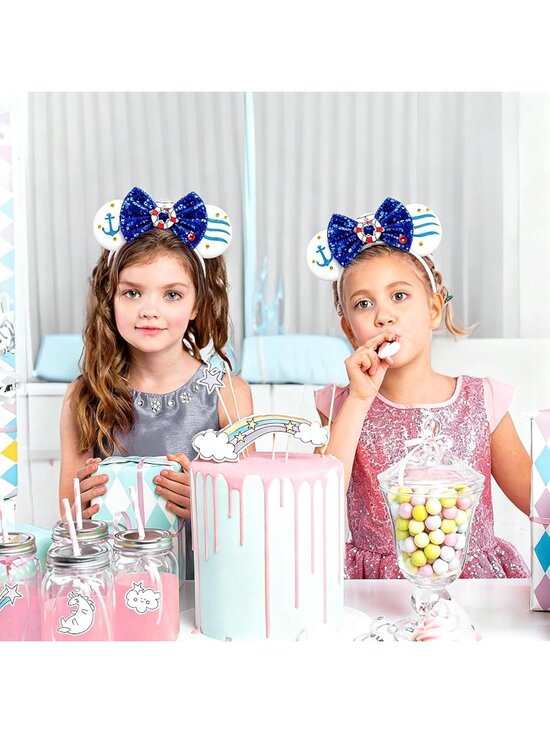 Women Blue Seaman Sequin Bow Mickey Mouse Hair Headband for Cosplay main image 5